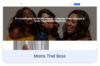 Screenshot of the momsthatboss.com home page, built with Vonza