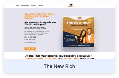 Screenshot of the thenewrich.me home page, built with Vonza