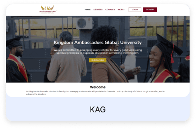 Screenshot of the kingdomambassadors.vonza.com home page, built with Vonza