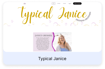 Screenshot of the typicaljanice.vonza.com home page, built with Vonza