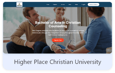 Screenshot of the myhigherplace.net home page, built with Vonza