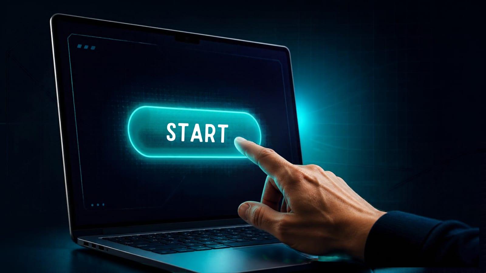 Laptop showing a clear call-to-action button on a course sales page